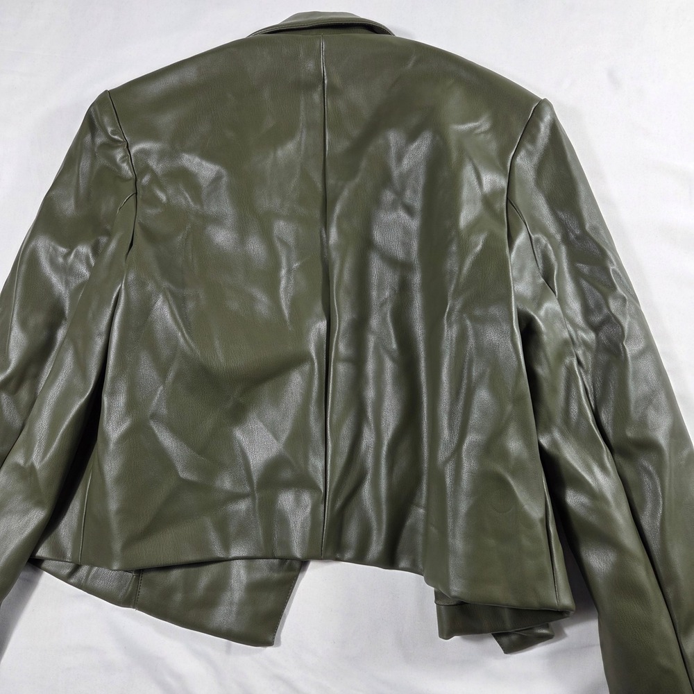 Philosophy Republic Clothing Olive Green Faux Leather Cropped Blazer Jacket 4 - Picture 5 of 7